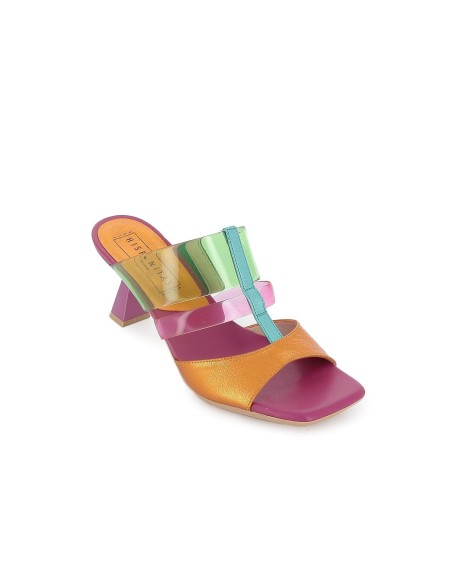 Sandalia vestir piel y vinilo rosa multicolor mujer