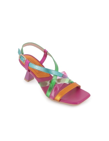 Sandalia vinilo hebilla con tacón para mujer