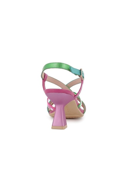 Sandalia vinilo hebilla con tacón para mujer