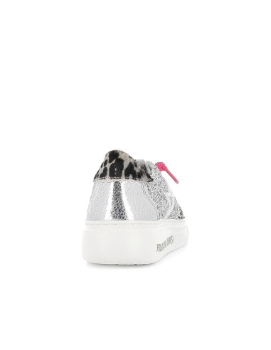 Deportivas casual cordones elásticos animal print glitter plata mujer