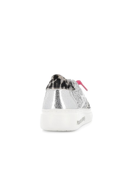 Deportivas casual cordones elásticos animal print glitter plata mujer