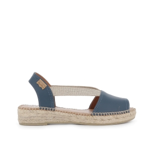 Alpargata abierta piel y yute elasticos cuña mujer azul Azul