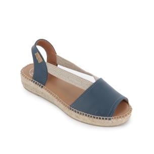 Alpargata abierta piel y yute elasticos cuña mujer azul Azul 2