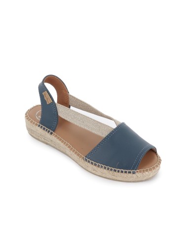 Alpargata abierta piel y yute elasticos cuña mujer azul Azul
