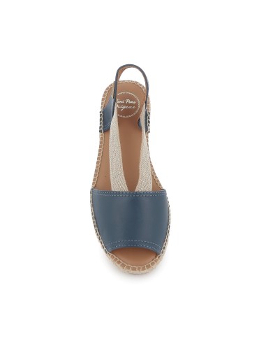 Alpargata abierta piel y yute elasticos cuña mujer azul Azul