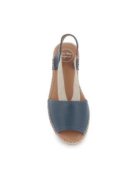 Alpargata abierta piel y yute elasticos cuña mujer azul Azul