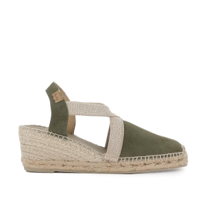 Alpargata piel y yute pala cruzada mujer verde kaki Verde
