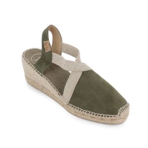 Alpargata piel y yute pala cruzada mujer verde kaki Verde 2