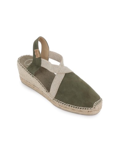 Alpargata piel y yute pala cruzada mujer verde kaki Verde