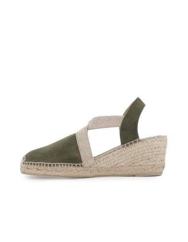 Alpargata piel y yute pala cruzada mujer verde kaki Verde