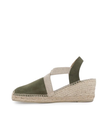 Alpargata piel y yute pala cruzada mujer verde kaki Verde
