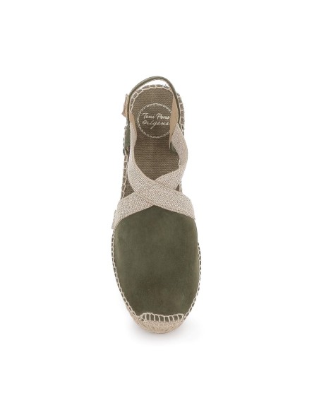Alpargata piel y yute pala cruzada mujer verde kaki Verde
