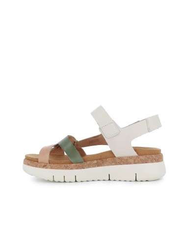 Sandalia de piel con cuña baja para mujer verde