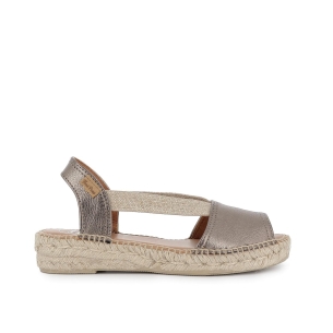 Alpargata abierta piel y yute elasticos cuña mujer bronce Dorados