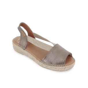 Alpargata abierta piel y yute elasticos cuña mujer bronce Dorados 2