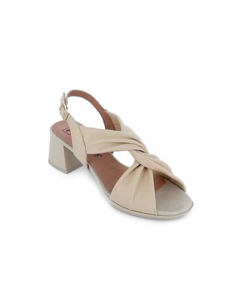 Sandalia vestir con tubulares entrelazados piel tacón bajo mujer crema