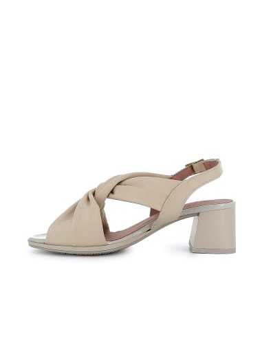 Sandalia vestir con tubulares entrelazados piel tacón bajo mujer crema