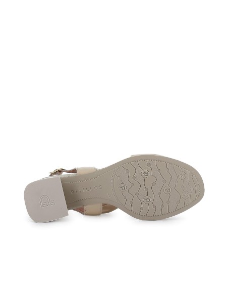 Sandalia vestir con tubulares entrelazados piel tacón bajo mujer crema