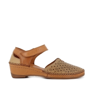 Sandalia cerrada mujer piel aberturas beige Beige