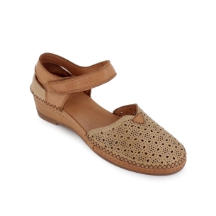 Sandalia cerrada mujer piel aberturas beige Beige 2