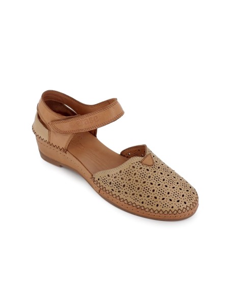 Sandalia cerrada mujer piel aberturas beige Beige
