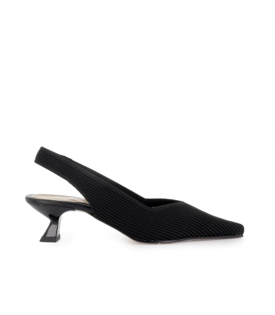 Zapato salon tejido licra con elastico y tacón mujer negro