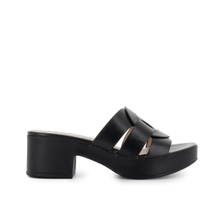 Sandalia de diario con piel y plataforma negra mujer Negro