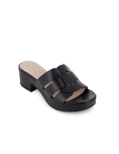 Sandalia de diario con piel y plataforma negra mujer Negro