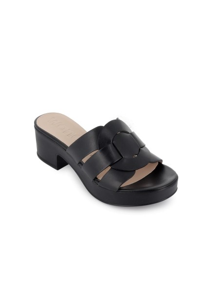 Sandalia de diario con piel y plataforma negra mujer Negro