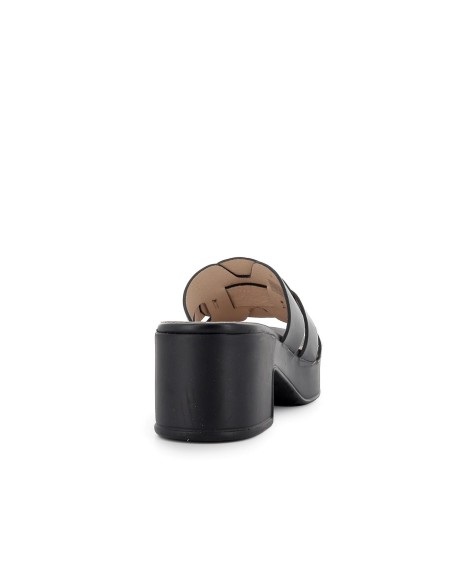 Sandalia de diario con piel y plataforma negra mujer Negro