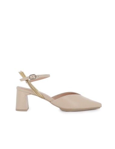 Zapatos de vestir piel con tubulares y tacon medio mujer beige