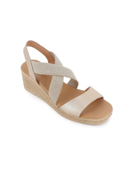 Sandalia de piel mujer elásticos negros y print serpiente