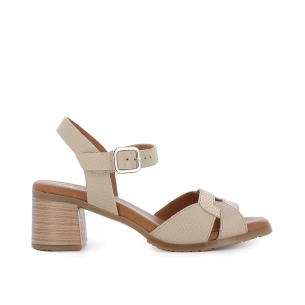 Sandalia plana de piel y hebilla beige mujer Marrones