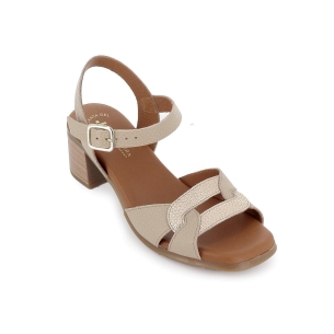 Sandalia plana de piel y hebilla beige mujer Marrones 2