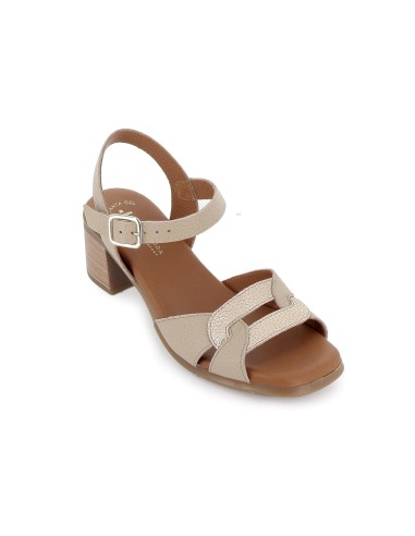 Sandalia plana de piel y hebilla beige mujer Marrones