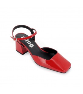 Zapato con correa destalonado hebilla tacon mujer rojo