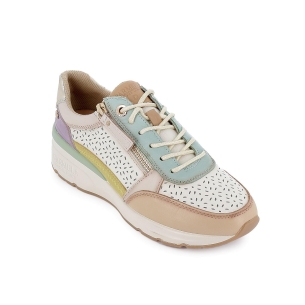 Deportiva cremallera y cordones piel calada blanca contraste mujer Marfil 2