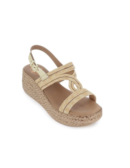 Sandalia de diario con pala textil con cuña mujer dorado