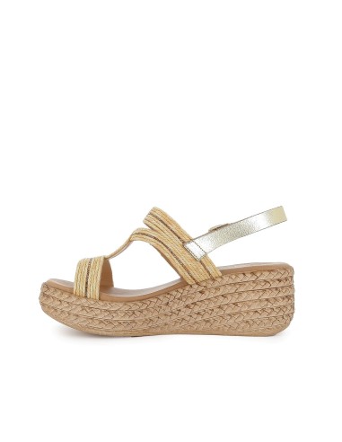Sandalia de diario con pala textil con cuña mujer dorado