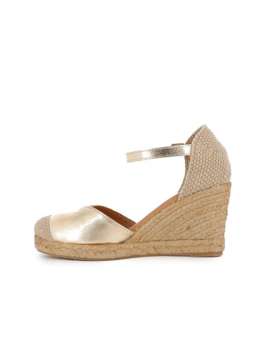Zapato yute cuña y correa de mujer dorado