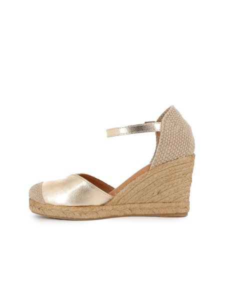 Zapato yute cuña y correa de mujer dorado