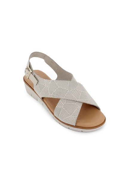 Sandalia cuña baja pala grabado blanco