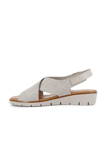 Sandalia cuña baja pala grabado blanco