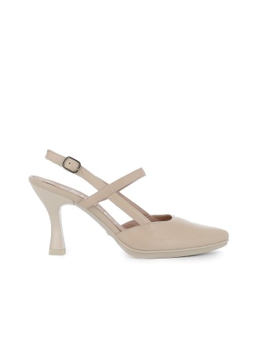 Zapato salon piel con refuerzo y tacón elastico mujer beige