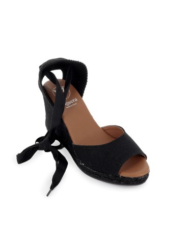 Alpargata de yute lino y cintas mujer negro Negro