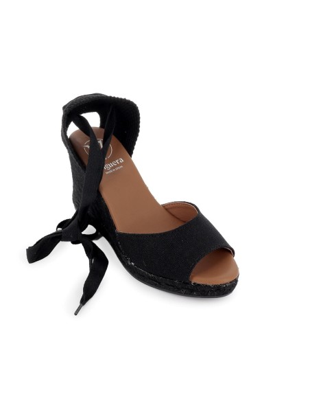 Alpargata de yute lino y cintas mujer negro Negro