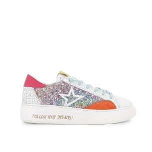 Deportivas casual cordones elásticos animal print glitter multicolor mujer  Blanco