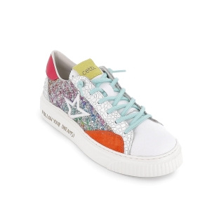 Deportivas casual cordones elásticos animal print glitter multicolor mujer  Blanco 2