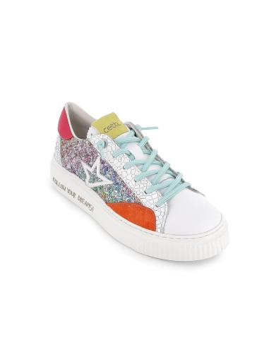 Deportivas casual cordones elásticos animal print glitter multicolor mujer  Blanco