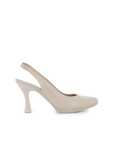 Zapato salon piel y tacón elastico mujer beige